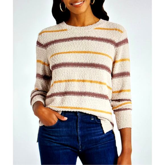 Mason & Belle Ellie Textured Long Sleeve Sweater - Cream/Browns - size L - Picture 1 of 14